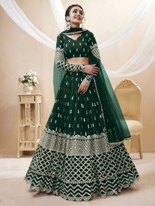 Robe de soirée en georgette verte à paillettes, brodée, avec chemisier fleuri et jupe plissée pour banquet - Product Image 3