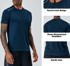 Wholesale <b>Men's</b> Slim Quick Dry Reflective Strip <b>T</b>-<b>Shirt</b> Breathable <b>Cool</b> Fitness Running Gym Fitness Sets Round Neck Short Sleeve - Product Image 3