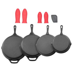 Set di 4 Padelle in Ghisa (6, 8, 10, 12 Pollici) con Manici in Silicone Resistenti al Calore e Padelle Pretrattate - Product Image 1