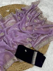 Conjunto de Saree y Blusa de Satén Elegante con Bordado de Hilo Resham, Novedad para Fiestas, Venta al por Mayor, Saree Love - Product Image 6