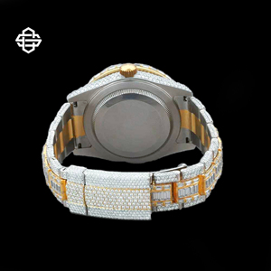 Montre de luxe élégante pour homme, en acier inoxydable, avec quartz, verre et moissanite, chiffres arabes, sertie de diamants, bracelet 20 mm - Product Image 4