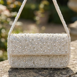 Elegant Pearl Crystal Bridal Handbag-Ivory White <b>Silver</b> Embroidery Beaded Wedding Shoulder <b>Bag</b>-Luxury Sparkly <b>Evening</b> Purse - Product Image 1