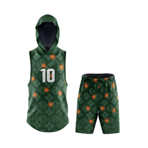 ชุดฟุตบอล 7 คน สีเขียวป่า แบบมีฮู้ด แขนกุด พร้อมกางเกงขาสั้นลายพิมพ์ซับลิเมชั่น ชุดยูนิฟอร์มทีม - Product Image 1
