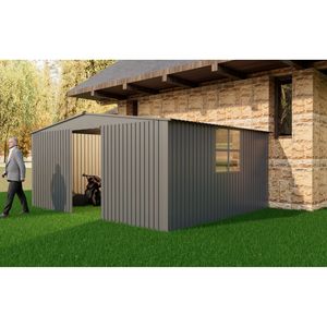 Nuovo Capanno da Esterno 4x3,3 m Grigio, Multiuso in Metallo per Attrezzi e Legna da Ardere - Product Image 3