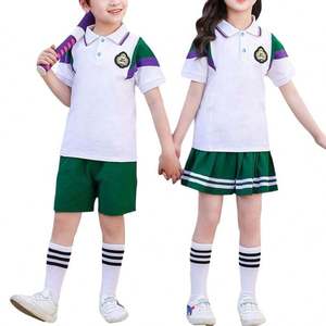 Ensemble uniforme scolaire DHL pour école primaire, polo blanc, short vert, jupe, en coton tricoté, unisexe, vêtements scolaires pour enfants, détection par aiguille, ODM - Product Image 4