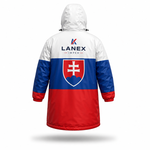 Parka de Natación con Logotipo Personalizado de la Bandera de Eslovaquia, Chaqueta Larga con Capucha Impermeable y Cortavientos, con Forro Polar Suave, Bata de Cambio para Natación y Equipos - Product Image 3