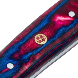 Cuchillo de Hoja Fija de Acero Forjado con Mango de Madera Multicolor Rojo Púrpura, Herramienta de Supervivencia para Caza, Camping y Actividades al Aire Libre - Product Image 6