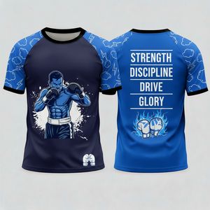 Camiseta de Boxeo para Hombre, Manga Corta, Ajustada, Poliéster, Impresión por Sublimación, Diseño Fuerza, Disciplina, Consecución, Gloria - Product Image 3