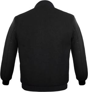 Chaqueta Universitaria de Lana Negra, Chaqueta Varsity con Mangas de Cuero Genuino y Mezcla de Lana, Chaquetas Universitarias para Hombre - Product Image 4