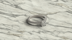 Anillo de compromiso solitario de diamante cultivado en laboratorio con corte princesa chapado en oro de 18K y 14K, banda de diamantes redondos con doble fila pavé, anillo fino para mujer - Product Image 3