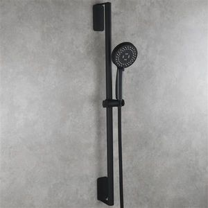 Set Doccia in Acciaio Inossidabile Nero con Asta Scorrevole Allungata per Bagno - Product Image 3