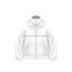 Custom 100% Cotton Balaclava and <b>Ninja</b> <b>Hoodie</b> for Men Heavyweight Double Hood with Zip & Drop Shoulder Men's Sweatshirts - Product Image 3