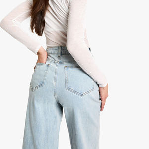 Jeans en denim à jambes larges pour femmes de qualité supérieure, design tendance, fermeture éclair, prix abordable - Product Image 6