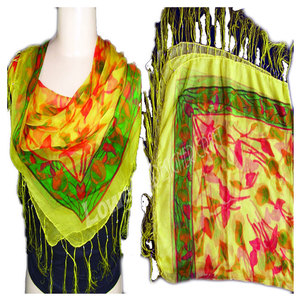 Elegant <b>Chiffon</b> Silk Beaded Fringe <b>Scarf</b> for Women Luxury Lightweight Fashion Shawl with Delicate Bead Detailing and Flowing - Product Image 1