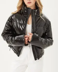 black Oversized Crop Puffer Jacket Women Casual Bubble crop top For Women Puffer Jacket