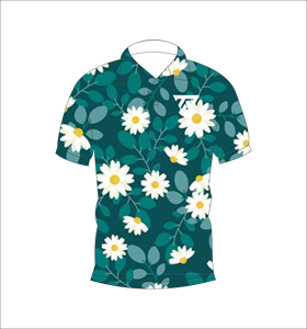 Mens Dark Green Daisy Floral Polo Shirt Custom Sublimation Short Sleeve Summer Casual Breathable Lightweight Golf Shirt - Product Image 1