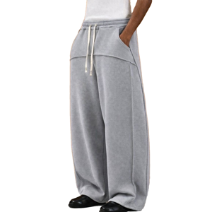 Pantalon de survêtement large pour homme, taille élastique avec cordon de serrage, poches latérales, décontracté, gris, en coton respirant, séchage rapide, épais, pour l'hiver - Product Image 1