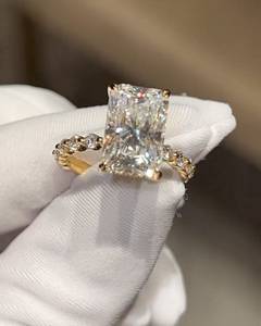 4.5 Carat Elongated Radiant Cut Diamond Engagement <b>Ring</b> for Women | Hidden Halo <b>Solitaire</b> Wedding <b>Ring</b> Gold Plated IGI Certified - Product Image 2
