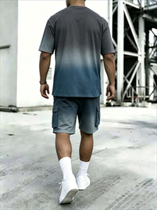 Men's 2 Piece Gradient <b>Gothic</b> Print V Neck T-<b>Shirt</b> & Cargo Shorts Streetwear Casual Tracksuit - Product Image 4