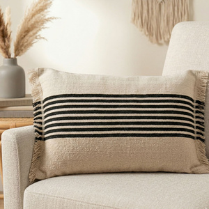 20 × 20 Inch Black <b>White</b> Handloom Woven Cushion Cover Bold Stripe Textured <b>Throw</b> Pillow Decorative Accent Modern Boho - Product Image 3