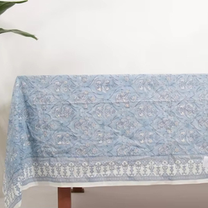 Indian Hand Block Printed <b>Tablecloth</b>, blue block print table cloths, floor length <b>rectangle</b> blue toile <b>tablecloth</b>, blue cover - Product Image 1