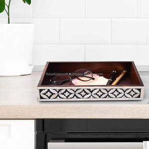 Bandeja para servir con incrustaciones de hueso, bandeja decorativa hecha a mano, materiales naturales, diseño étnico, decoración única para el hogar, madera elegante tradicional - Product Image 4