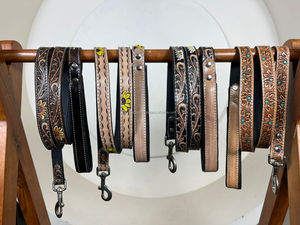 Laisse de chien en cuir usiné à la main personnalisée nouvel arrivage conception de tournesol de luxe laisse en cuir de vachette véritable avec poignée - Product Image 6