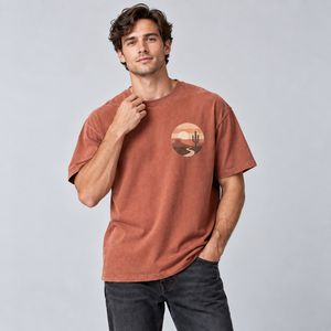 Men's for <b>Orange</b> Short Sleeve <b>T</b>-<b>Shirt</b> Desert Print Regular Fit Cotton Casual O-Neck Front Breathable Anti-Pilling Jersey - Product Image 2