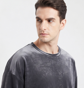 เสื้อยืดแขนยาวโอเวอร์ไซส์สำหรับผู้ชายผ้าคอตตอนฮิปฮอปกำมะหยี่สีพื้นทรงหลวมขนาดพลัสไซส์สำหรับฤดูหนาวฤดูใบไม้ร่วง - Product Image 5