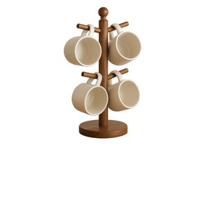 Support à tasses en bois marron, organisateur de tasses à café peu encombrant avec 6 crochets, présentoir de tasses de table pour la cuisine et la décoration intérieure - Product Image 3