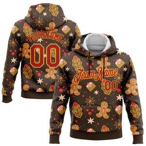 Sweat-shirt à capuche sportif 3D drôle de Noël, marron et or-rouge, nouveau design, personnalisé, cousu sur mesure, vente en gros directe pour l'industrie - Product Image 1