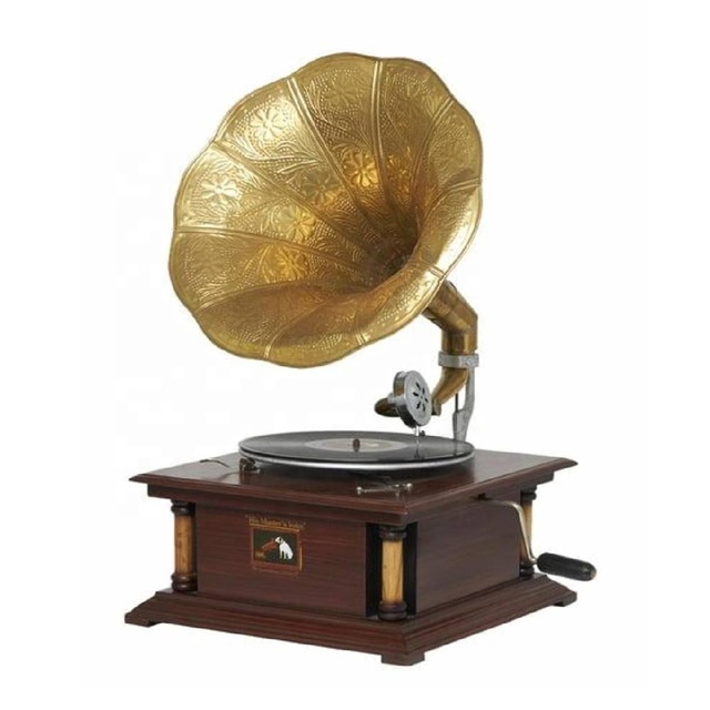 Vintage Square Wooden Base Brass Horn Gold Finish Handmade European Style Gramophone Music Functional Home Decor Wholesale Price