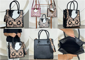 Sac fourre-tout en cuir véritable pour femme, style boutique western, en cuir de vachette repoussé, sac à main de cowgirl, sac à bandoulière - Product Image 3