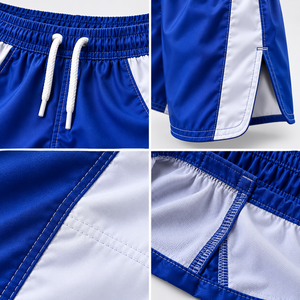Men's Blue White Solid <b>Polyester</b>/Cotton Stretch Board <b>Shorts</b> Quick Dry Sporty Drawstring Waist - Product Image 3