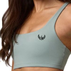Women's Sage Green Cross Strap Sports <b>Bra</b> Medium Support <b>Stretch</b> Fitness Gym Training Workout Activewear Apparel Wear - Product Image 3