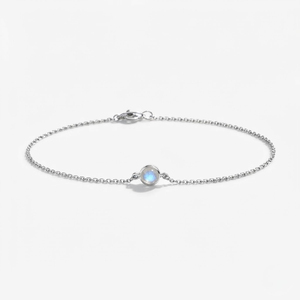Bracelet à maillons classique en argent sterling plaqué rhodium avec pierre de lune sertie clos, collection Rhaya Jewels, idéal pour les mariages d'enfants - Product Image 1
