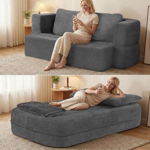 Divano letto Scott Queen con coperta, divano componibile senza struttura a nuvola per soggiorno, stile bracciolo dritto - Product Image 1