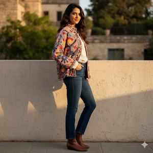 Chaqueta corta bordada Suzani estilo waffle, chaqueta de invierno, talla única, abrigo para fiestas. - Product Image 3