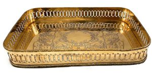 South Indian Arts Brass Handmade Serving <b>Tray</b> Premium Gold Finish Decorative <b>Tray</b> for Dining <b>Tables</b> & Wedding Parties - Product Image 6