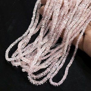 Cuentas facetadas de cuarzo rosa natural de 3-4 mm, hilo de cuentas de piedras preciosas de cuarzo rosa para la fabricación de joyería, venta al por mayor desde India, a granel. - Product Image 3