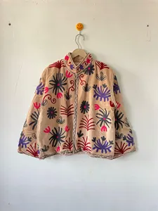 Luxury Floral Velvet Suzani <b>Jacket</b> <b>Women</b> Embroidered Luxury Stand Collar Bohemian Full Sleeve <b>Spring</b> Outerwear - Product Image 1