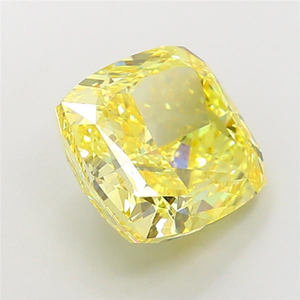 Diamante sintético certificado de corte excelente, color amarillo intenso, VS2, cultivado en laboratorio, forma cojín, suelto. - Product Image 3