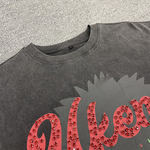 เสื้อยืดโอเวอร์ไซส์ลายกราฟิกพิมพ์ลายแบบแอซิดวอช ประดับด้วยคริสตัล สไตล์สตรีทแวร์สำหรับฤดูร้อน - Product Image 5