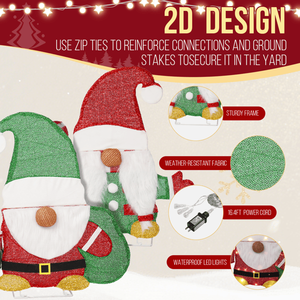 Set di 2 Decorazioni Natalizie Impermeabili a Forma di Gnomo con Bastoncino di Zucchero, Pre-illuminato, 2D, 80 Luci LED Bianco Caldo per Esterni - Product Image 5