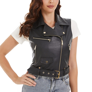 Chaleco de Cuero para Mujer, Transpirable, a la Moda, de Alta Calidad, con Botones Metálicos, Estilo Motero, Prenda Exterior para Motocicleta - Product Image 4