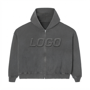 Sudadera con Capucha Unisex de Felpa de Algodón Grueso para Invierno, con Bolsillo, Bordado Personalizado con Logotipo de Marca, Color Negro Liso, Diseño Digital Puff para Hombre - Product Image 1