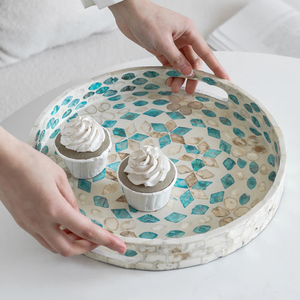 Elegant Diamond Inlay Round Seashell Serving Tray Versatile Organizer For <b>Remote</b> <b>Control</b> Keys Wholesale - Product Image 2