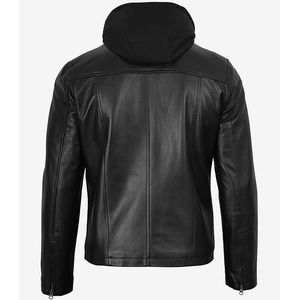 แจ็คเก็ตหนังวัวสีดำสุดฮิตปี 2026 สำหรับผู้ชาย มีฮู้ด คอปก กระเป๋าซิป คุณภาพสูง MOQ ต่ำ แฟชั่นฤดูหนาว - Product Image 2