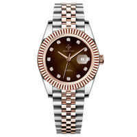 Montre mécanique à bouton poussoir avec fermoir caché en acier inoxydable Alexander Ferros 8192D/08 VERRE SAPPHIRE Étanche 50 m