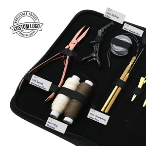 Kit de Herramientas para Extensiones de Cabello con Pinzas Profesionales, Set de Agujas para Coser, Cuentas para Extensiones, Pinza Onduladora Dorada, 2 Hilos para Pelucas - Product Image 3